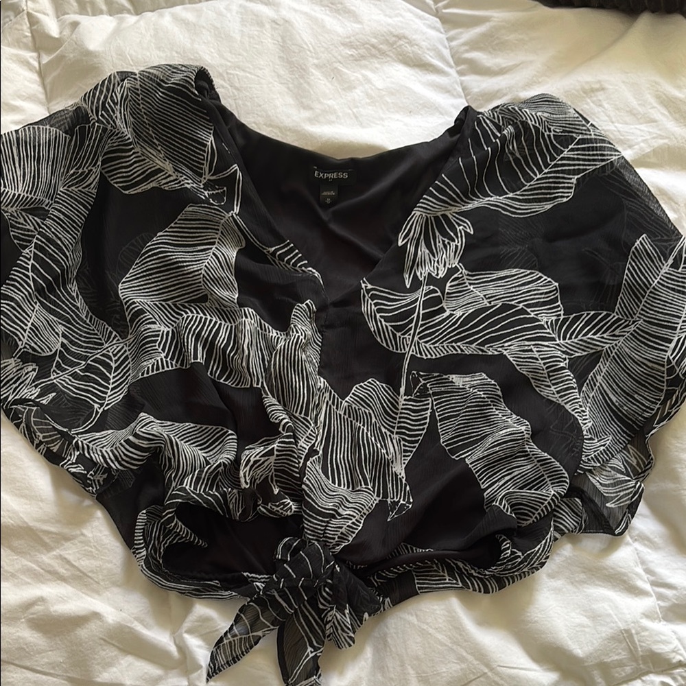 Express Black and White Tie Front Blouse